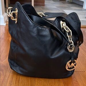 Michael Kors Black Shoulder Bag with Gold Accents